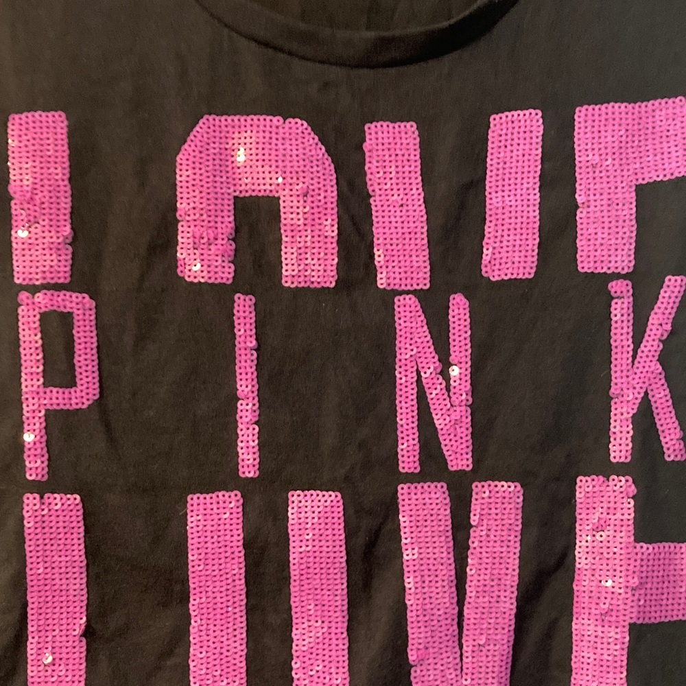 PINK Victoria's Secret Black Tee with Pink Sequins - Picture 2 of 5